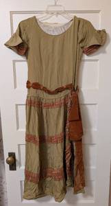 lot 187 image: Antique Drop Waist Green and Brown Velvet Accent Dress