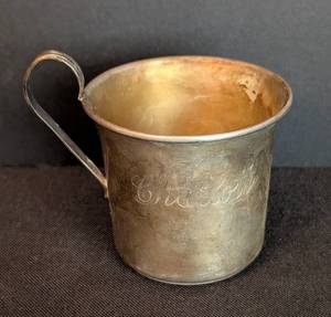 lot 177 image: Engraved Vintage Sterling Silver Baby Cup