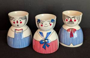 lot 180B image: Set of 3 Vintage Rauschert Bavarian Porcelain Egg Cups with Character Design