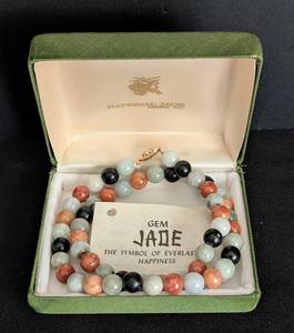 lot 215 image: Vintage Multi Color Beaded Jade Necklace with 14k Clasp
