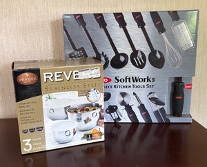 lot 258 image: New OXO Soft Works 19 Piece Kitchen Tool Set and Revere Ware Stainless Steel Bowl Set