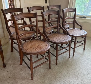 lot 264 image: Vintage Victorian Cane Seat Ladder Back Cane Seat Dining Chairs - Full Set of 6