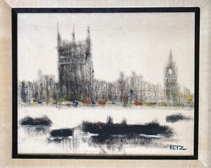 lot 3 image: London Tower Thames River Mid Century Expressionist Oil Painting Fritz Ketz