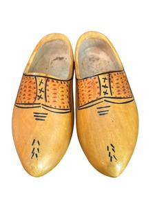 lot 362 image: Vintage Scandinavian Wooden Clogs  Dutch Wooden Shoes  Hand Carved Hand Painted Original Wooden Dutch Clogs