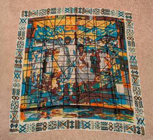 lot 320 image: Vintage Stained Glass Liberation of Africa Silk Scarf
