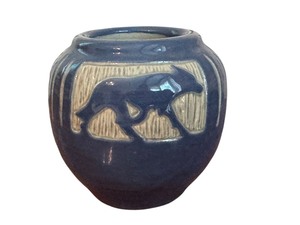 Vintage University of North Dakota Art Pottery Coyote Vase