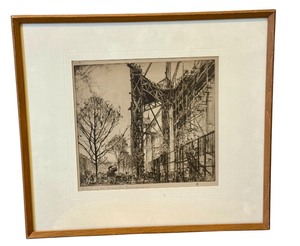 lot 99 image: Scaffolding, No. 1 (Lchafaudage) Etching by Sir Frank Brangwyn  Vintage Framed Dry Point Etching by Sir Frank Brangwyn
