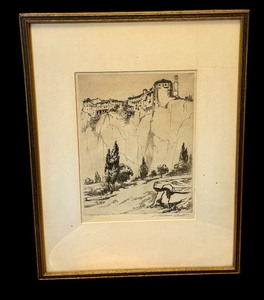 lot 370 image: Vintage Castle on the Cliff Etching by Samuel Chatwood Barton