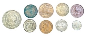 lot 396 image: Collection of 9 Vintage Foreign Coins Including 1963 Mexican Silver Peso
