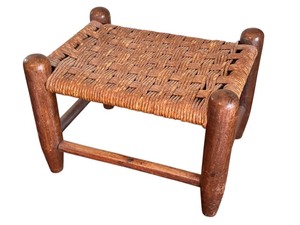 lot 412 image: Vintage Wood and Wicker Footstool