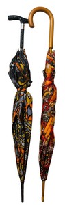 lot 456 image: Set of 2 Vintage Artistic Umbrellas with Wooden Handles