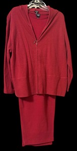 lot 438 image: Womens Eileen Fisher Three Piece Red Sweater and Pants Set