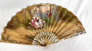 lot 32J image: Antique Hand-Painted Folding Fan with Elegant Tiffany and Co Box