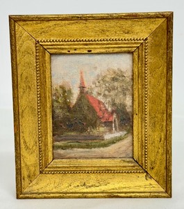 lot 34J image: Miniature Original Oil on Board Framed Painting