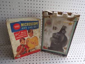 lot 120 image: Vintage Microscope in metal box - Gilbert 13074 and Microscope in box