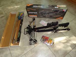lot 295 image: Sniper Compound Crossbow Package , Arrows, Broad-heads