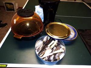 lot 387 image: Popcorn Maker, Coffee Pot, Silverware