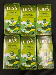 lot 37 image: VV1 - Set of 6 Lilys Coconut Dark Chocolate Bars 70% Cocoa