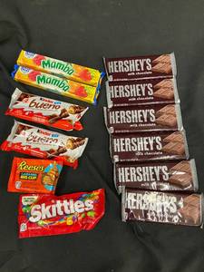 lot 42 image: AA2 - Assorted Candy Lot Hersheys, Kinder Bueno, Reeses, Skittles, Mamba