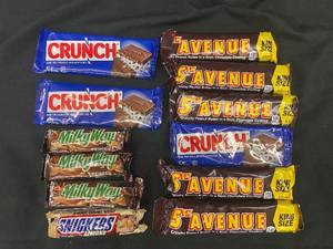 lot 72 image: BB2 - Assorted Candy Bars Collection - Crunch, Milky Way, 5th Avenue, and Snickers Almond