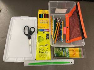 lot 33 image: Collection of School Supplies including Pencils and Scissors