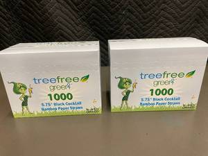 lot 70 image: Set of 2 Boxes with 2000 Tree Free 5.75 Black Cocktail Bamboo Paper Straws