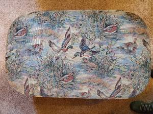 Beautiful Couch and Love Seat with pillows and Ottoman with a Rustic Wildlife Feel