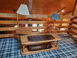 lot 13 image: Glass and Wood Coffee Table and two Side tables with Lamps