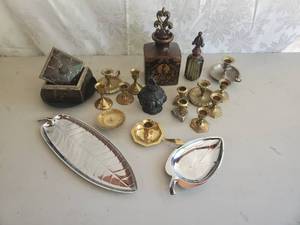 lot 29 image: Large Lot of Brass Candlestick holders and other home dcor