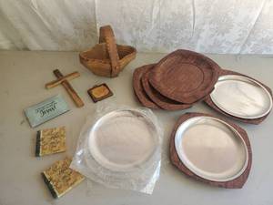 lot 30 image: Beautiful Weavewood MCM Walnut Tray Metal Sizzelers and So much More