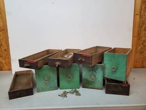 lot 49 image: Assortment of 9 Vintage Drawers and Extras