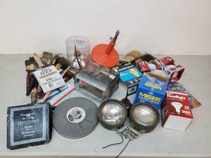 lot 105 image: Paint Brushes Head lamps and Misc Lightbulbs