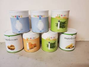 lot 130 image: 7 Canisters of Premium Thrive Freeze Dried Emergency Foods With Year 2040 Expiration Date