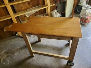 lot 136 image: Solid Rolling Workshop Table