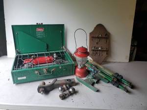 lot 207 image: 1972 220A Coleman Lantern, Coleman Portable Stove, Ball Hitch and More