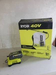 lot 211 image: Ryobi 4 Gallon Cordless Backpack Chemical Sprayer with Battery and Charger