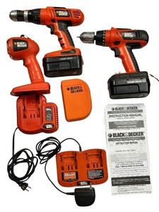 lot 59 image: Black and Decker 18V Cordless Tools Bundle, Drill, Driver and Flashlight, Batteries and Chargers