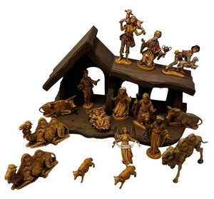 lot 128 image: Wood Carved Nativity Set