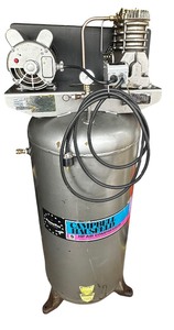 lot 1 image: Air compressor, Campbell Hausfeld 5hp, 220V, 80 gallon vertical, Model VT558704