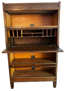 lot 2 image: GLOBE-WERNICKE Stacked Barrister Bookcase with Drop Front Desk Insert