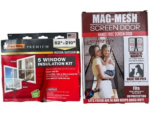 lot 418 image: Mag-Mesh Door Screen and Window Plastic Cover Kit Bundle