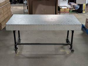 Diamond Plate Mobile Shop Table - 60" L  3" W x 30" H - Heavy Duty Casters