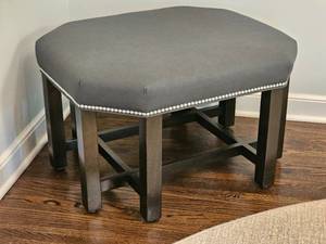 lot 49 image: Gray Faux Leather Ottoman Tack Border