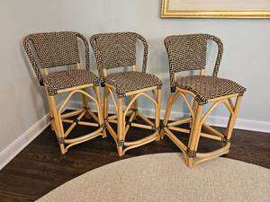 lot 20 image: Palecek Bamboo Rattan Wicker Bar Stools (Three)