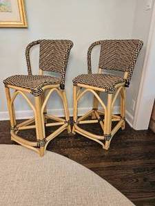 lot 19 image: Palecek Bamboo Rattan Wicker Bar Stools (Two)