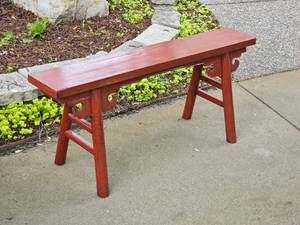 lot 40 image: Red Lacquer Oriental Bench