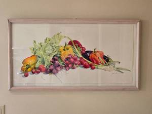 lot 128 image: Wonderful Fine Art Watercolor Still Life Print - Jean Cole - Vegetable Garden