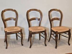 lot 24 image: Elegant Rush Seat Farmhouse Accent Chair Set - (3)