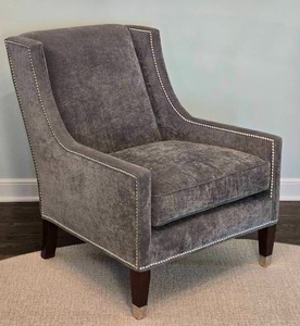 lot 2 image: Kravet Furniture Contemporary Gray Tacked Armchair - A
