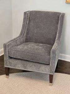 lot 4 image: Kravet Furniture Contemporary Gray Tacked Armchair - C